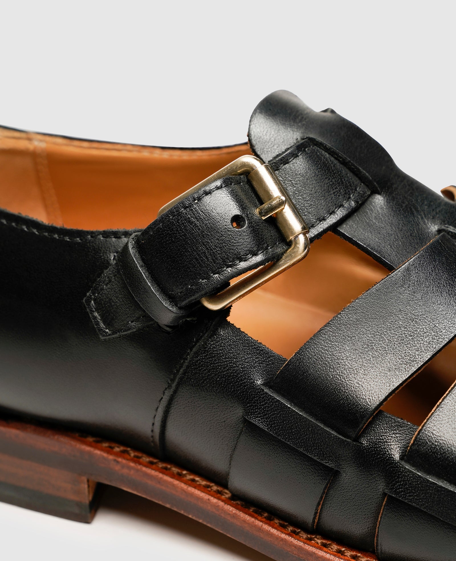 Schwarze Fischersandalen Aus Leder Für Männer Mit Schnürsenkeln
